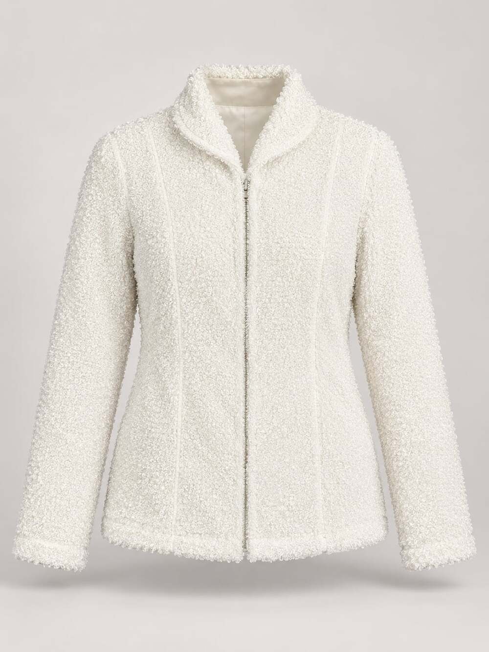 J.Jill Ivory Boucle Zip Front Jacket Teddy Fleece Lined Women’s Medium